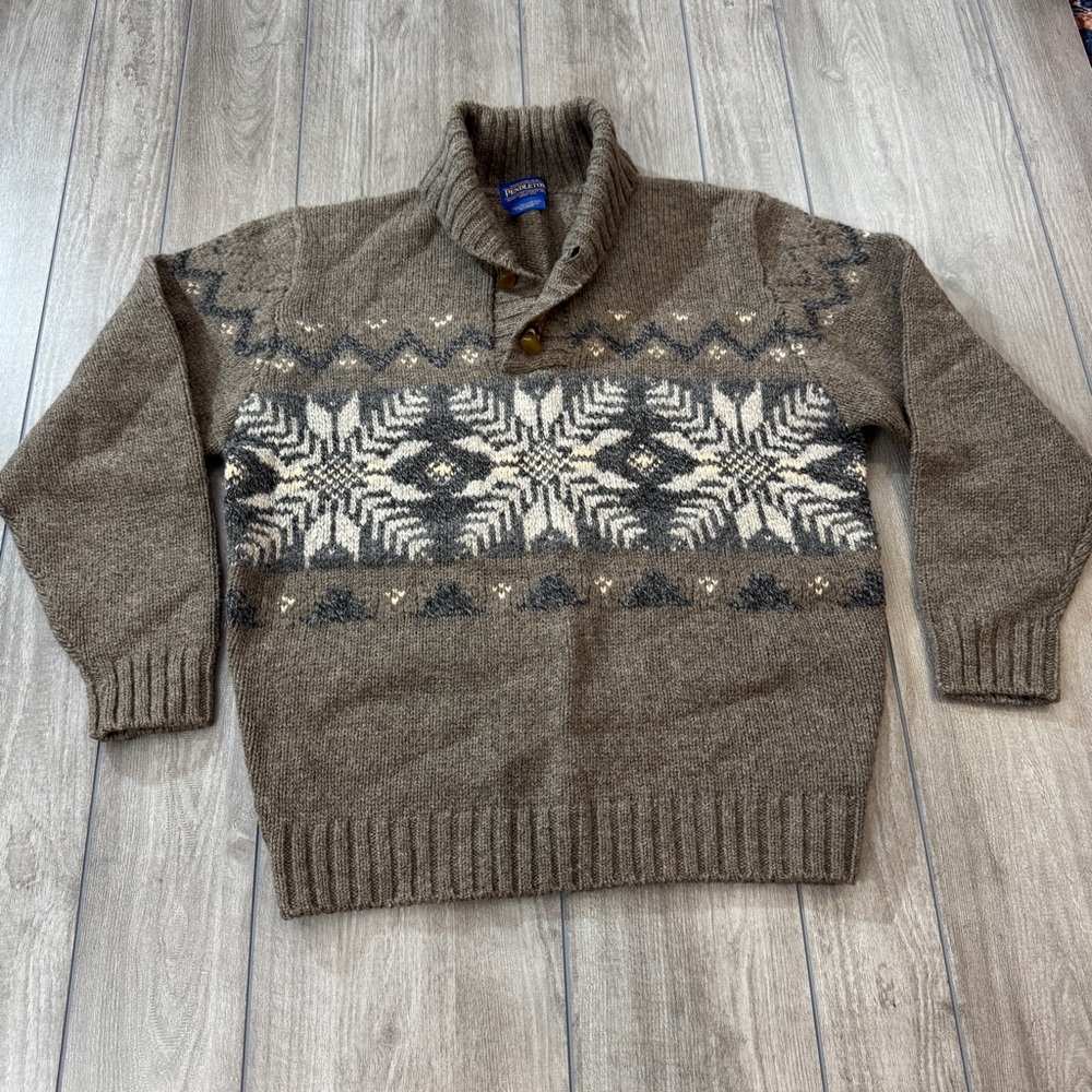Pendleton Brown and Gray Wool Snowflake Sweater Men’s Size M